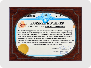 30 Year Appreciation Award — Country Gospel Music
