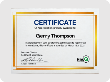 ReQ Youth International Certificate of Appreciation 2023